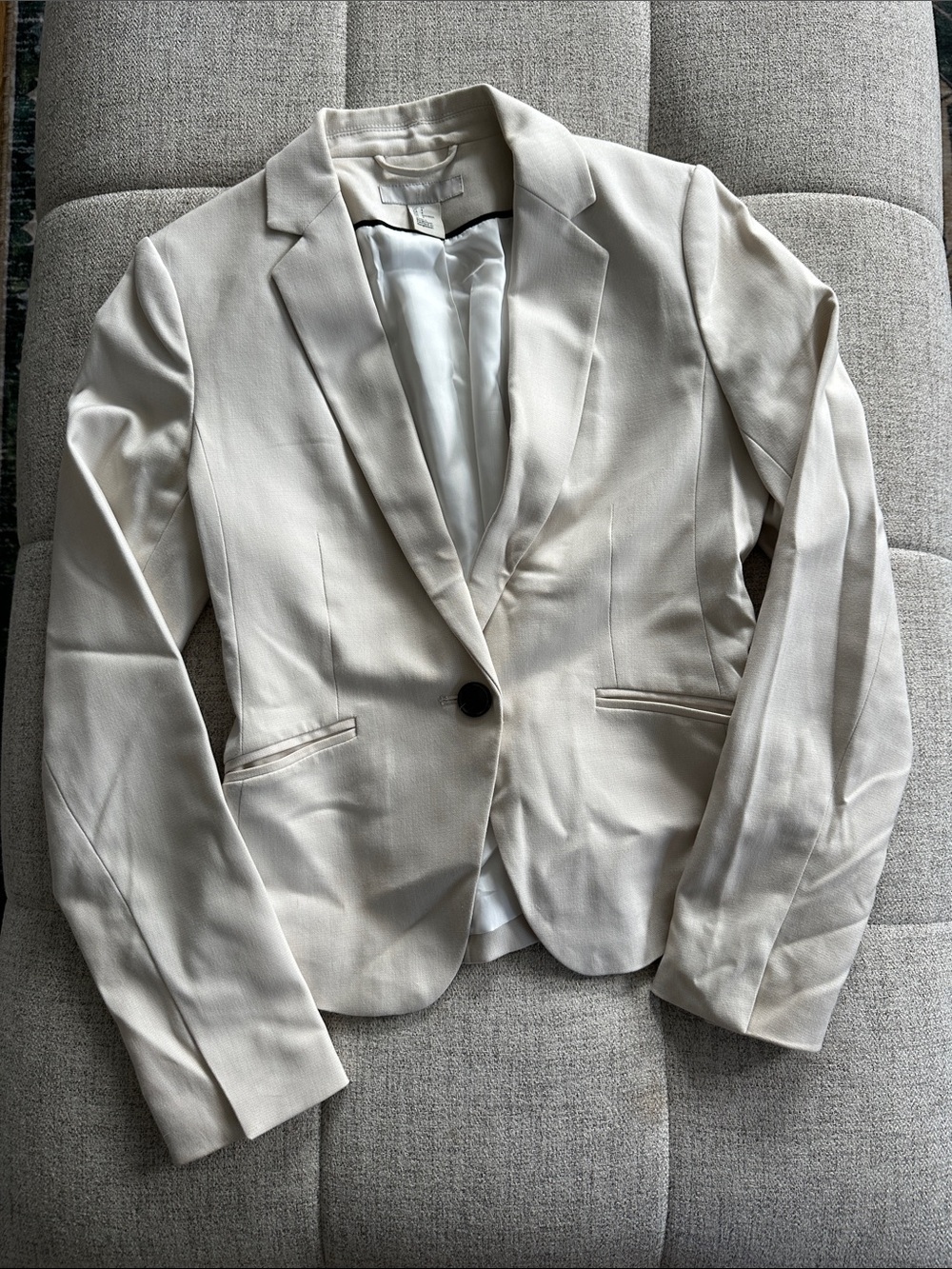 H&M Cream Single-Button Tailored Blazer